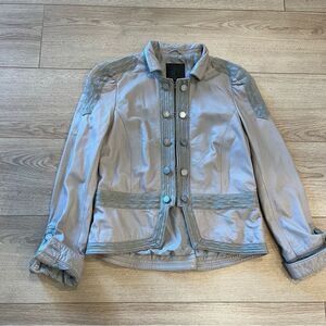 Joie Lamb Leather Silk Taupe Gray Military Jacket Size XS